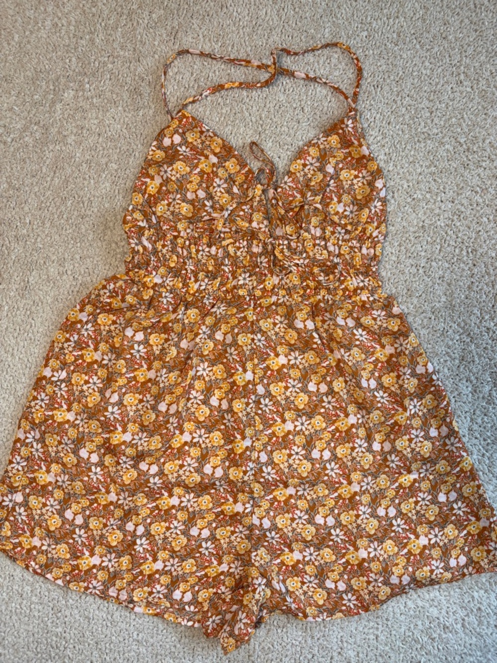 NWOT Love Tree Rust Floral Halter Romper